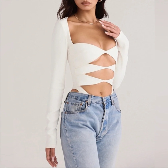 HOUSE OF CB 'Danica' White Cutout Bodysuit NWOT size S - Picture 8 of 16